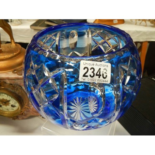 2346 - Three items of blue overlaid glass.