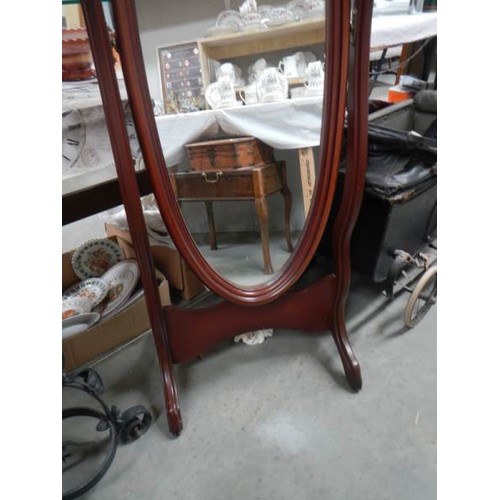 2446 - A  good quality oval mahogany cheval mirror. COLLECT ONLY.