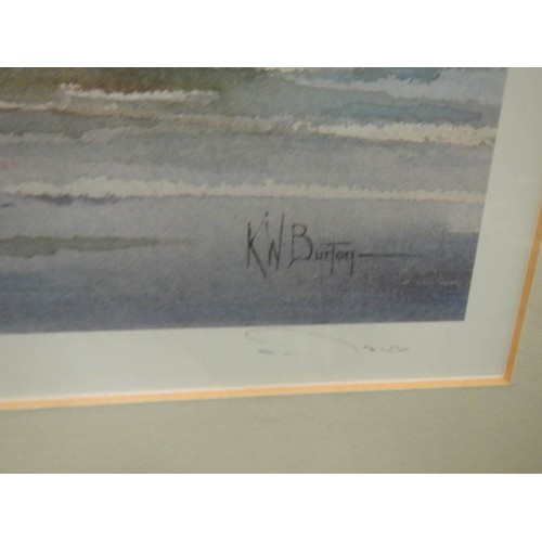 2462 - A framed and glazed print of Titanic leaving Southampton signed K N Burton, COLLECT ONLY.