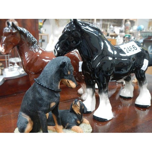 2466 - Three horse and four dog figures.