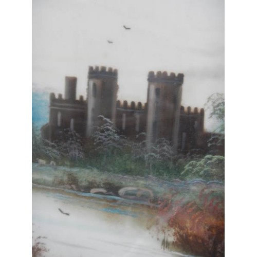 2478 - A pair of framed and glazed castle scenes by L Lacey, COLLECT ONLY.