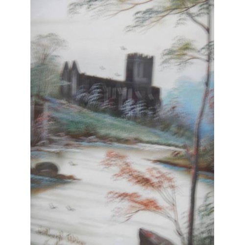 2478 - A pair of framed and glazed castle scenes by L Lacey, COLLECT ONLY.