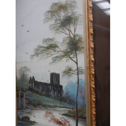 2478 - A pair of framed and glazed castle scenes by L Lacey, COLLECT ONLY.