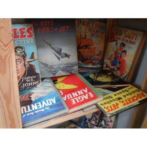 2481 - A large lot of vintage boys annuals and books including Biggles.