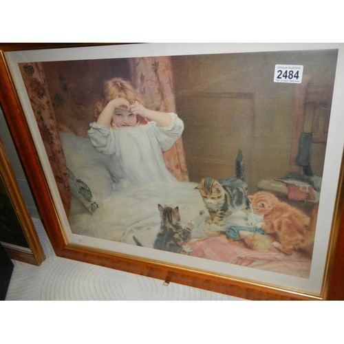 2484 - A framed and glazed Pears style print of young girl with kittens.