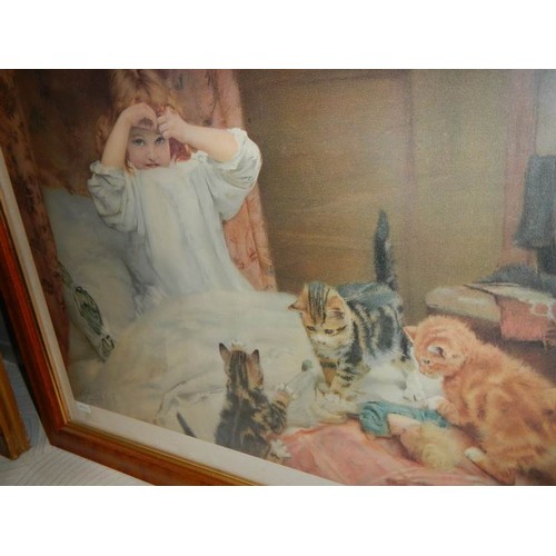 2484 - A framed and glazed Pears style print of young girl with kittens.