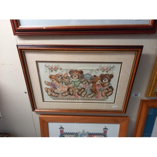 22 - A good selection of framed & glazed needlepoint pictures