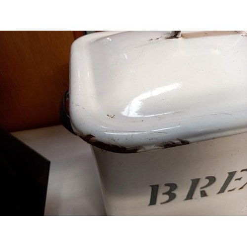 8 - A vintage heavy enamel bread bin