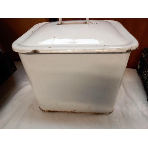 8 - A vintage heavy enamel bread bin