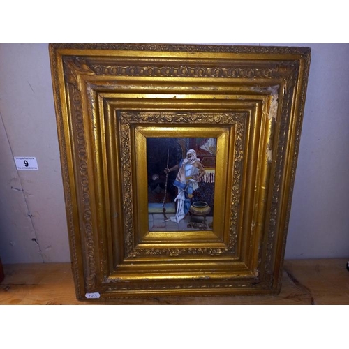 9 - 3 over painted prints in ornate gilded frames