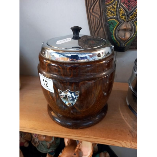 12 - An oak & chrome biscuit barrels