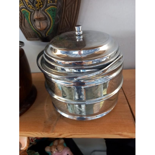 12 - An oak & chrome biscuit barrels