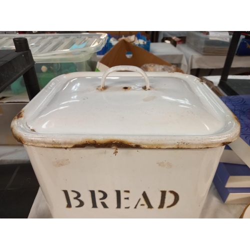 17 - A vintage heavy enamel bread bin