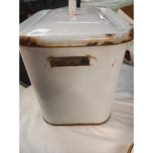 17 - A vintage heavy enamel bread bin