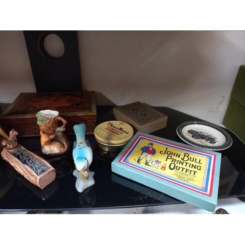 43 - A selection of vintage collectables including John Bull printing outfits, Sylvac old tins etc.