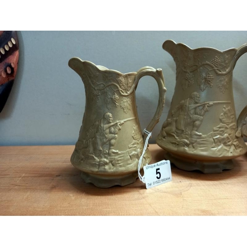 5 - A set of 3 early Victorian jugs by Edward Whalley, Corbridge, with a Victorian lozenge mark 1 A/F