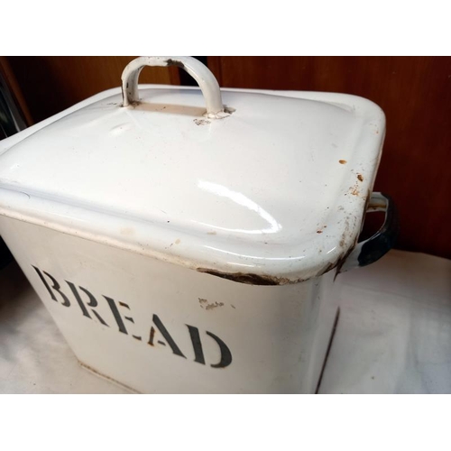 8 - A vintage heavy enamel bread bin