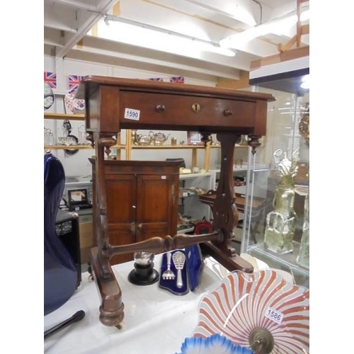 1590 - A mahogany work table. COLLECT ONLY.