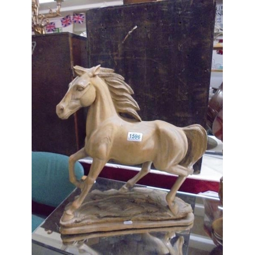 1596 - A carved wood horse statue. COLLECT ONLY.