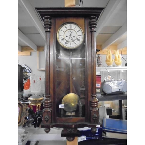 1598 - A Victorian mahogany double weight Vienna wall clock, COLLECT ONLY.