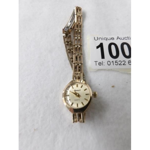 1002 - An Ingersol gold cases ladies wrist watch, needs new battery.