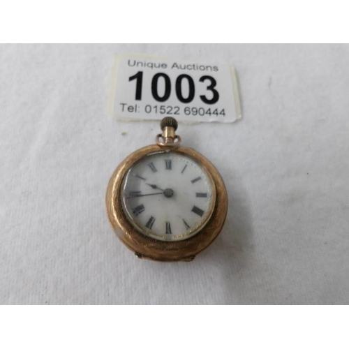 1003 - A 14ct gold ladies fob watch