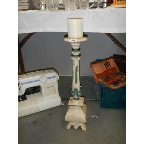 509 - A tall wooden table candleholder. Collect Only.