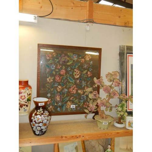 535 - An oak framed embroidered fire screen. COLLECT ONLY.