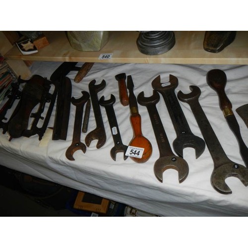 544 - A mixed lot of old named spanners etc.,