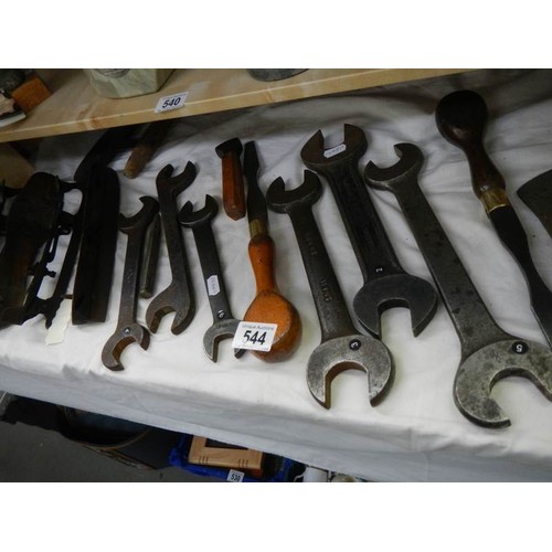 544 - A mixed lot of old named spanners etc.,