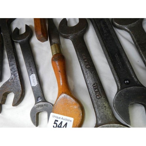 544 - A mixed lot of old named spanners etc.,