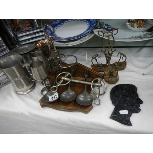 552 - A mixed lot of pewter and other items.