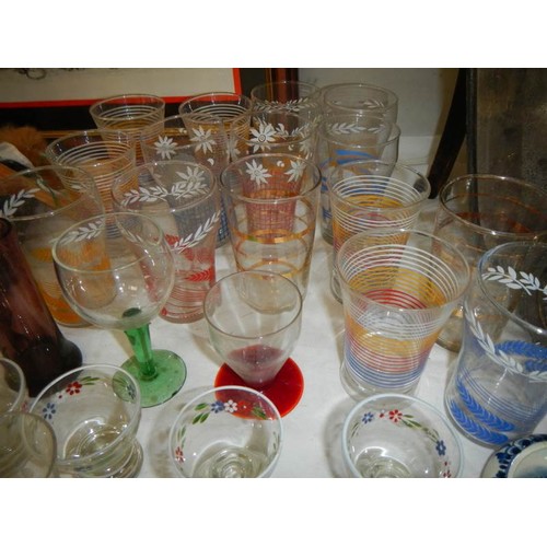 588 - A mixed lot of coloured and engraved glass. Collect Only.