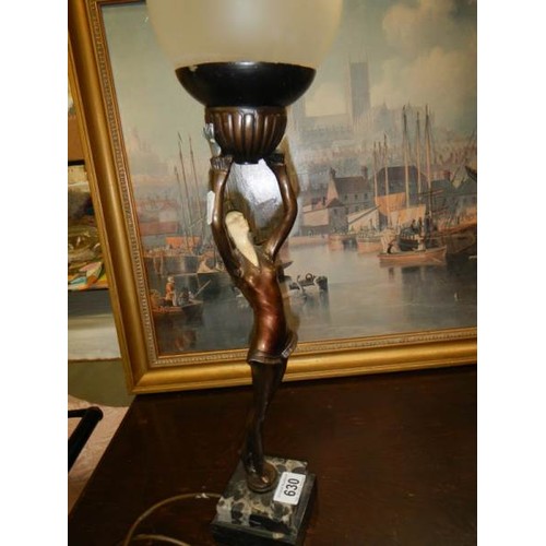 630 - An art deco style figure lamp, a/f. Collect Only.