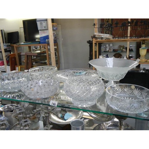 740 - A shelf of good glass bowls etc. Collect Only.