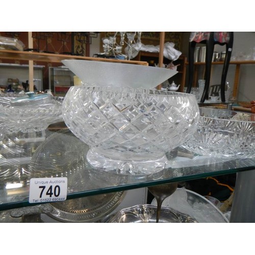 740 - A shelf of good glass bowls etc. Collect Only.