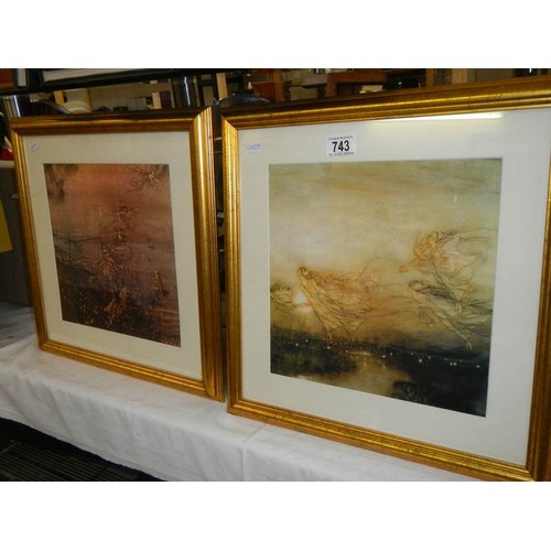 743 - Two gilt framed fairy prints. Collect Only.