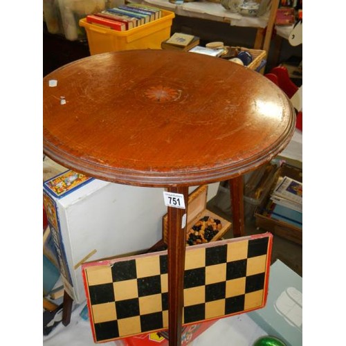 751 - A mahogany inlaid side table. COLLECT ONLY.