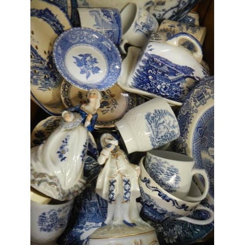 778 - A box of assorted blue and white ceramics.