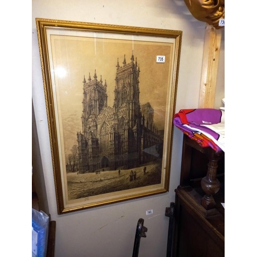 735 - A print of York Minster by Charles Bud, COLLECT ONLY.