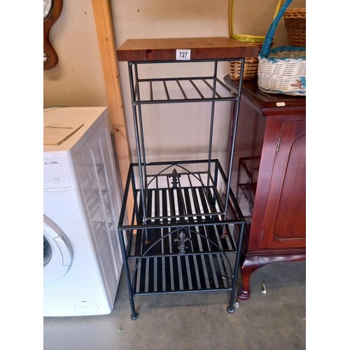 727 - A metal frame & pine topped tall hall table & a metal table frame (needs top - original glass missin... 