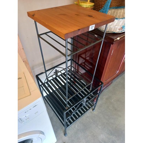 727 - A metal frame & pine topped tall hall table & a metal table frame (needs top - original glass missin... 