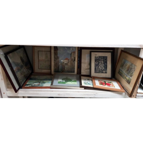 103 - A quantity of framed & glazed watercolours & prints etc.