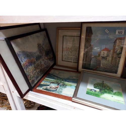 103 - A quantity of framed & glazed watercolours & prints etc.