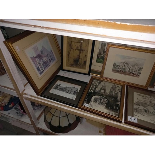 111 - A quantity of framed & glazed pictures including pencil drawings etc.