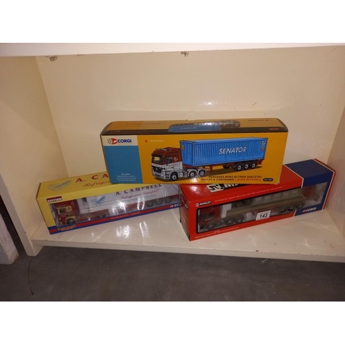 143 - 3 Corgi lorries AN13805, CC12920 & CC12217 Die cast models