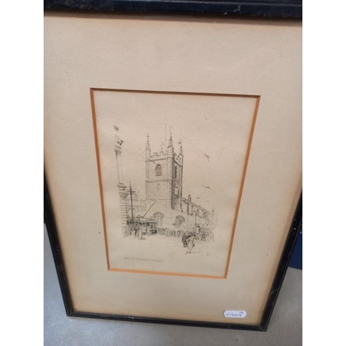 31 - 4 vintage pencil drawing prints of Palmers Jarrow Surtees House, Sandhill & 2 Churches (33cm x 24cm)