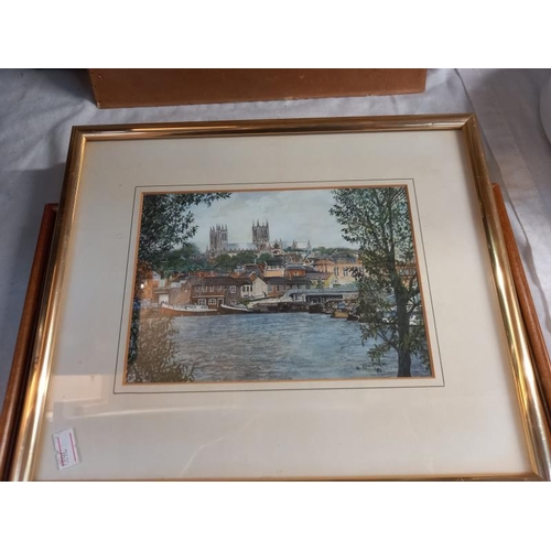 37 - 5 watercolours including Lincoln Brayford & coastline with lighthouse etc.
