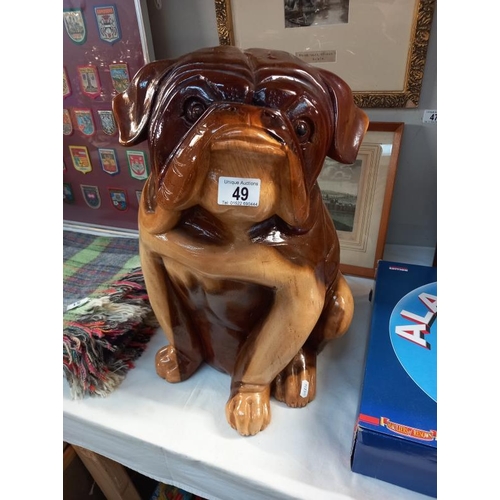49 - A large carved wood bull dog figure. COLLECT ONLY.