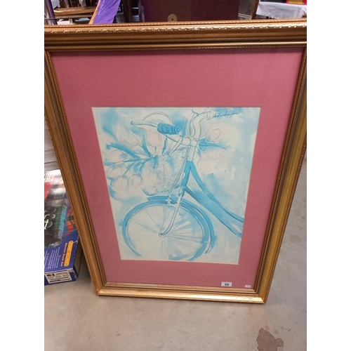 69 - A large gilt framed print of a watercolour of a vintage bicycle (66cm x 92cm) COLLECT ONLY